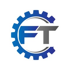 ft initial logo vector with gear blue gray