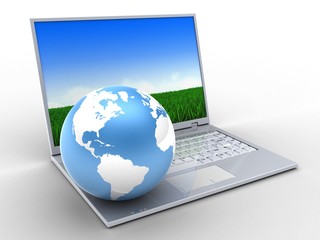 3d laptop and earth globe