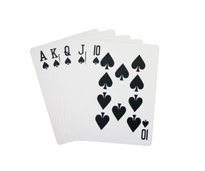 Royal flush,chips cards on white background