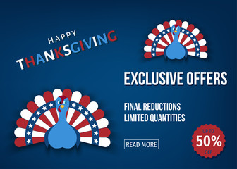 Thanksgiving day exclusive offer vector  banner.