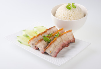 pork. BBQ Pork and Crispy Pork with Rice.