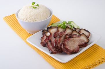 pork. BBQ Pork and Crispy Pork with Rice.