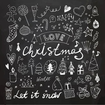 Chalkboard Christmas and New Year doodles collection