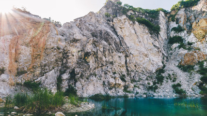 Mountain with blue sky, vintage tone.