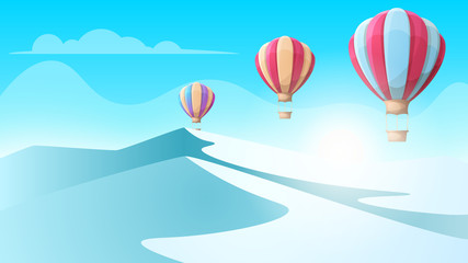 Fototapeta na wymiar Cartoon ice landscape. Air Balloon illustration. Vector eps 10