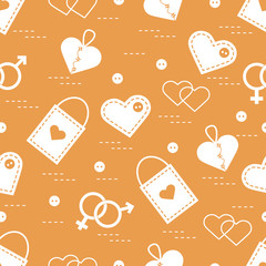 Cute seamless pattern with variety romantic elements. Greeting card Valentine's Day.