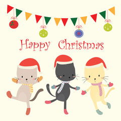 Merry Christmas greeting card with cute cats vector