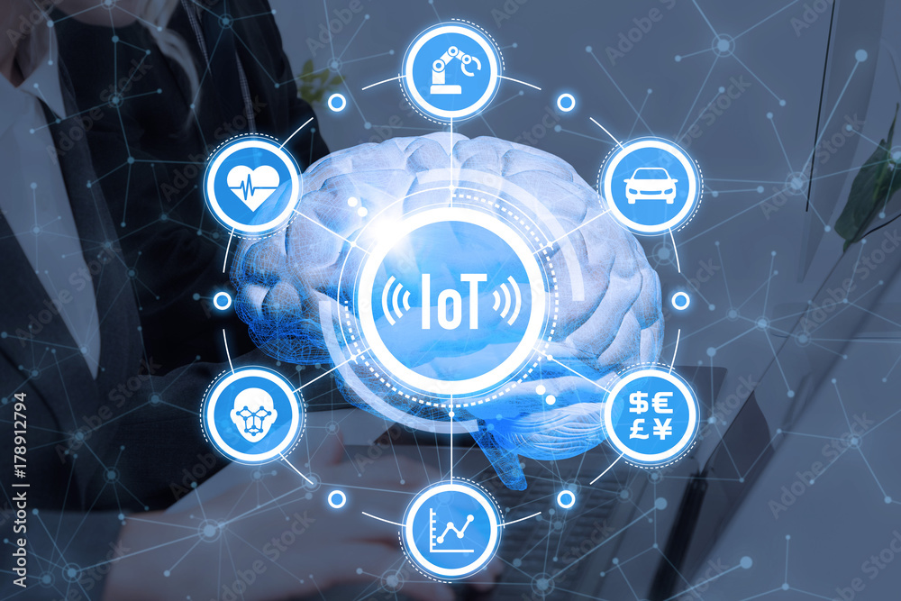 Poster Business and AI(Artificial Intelligence) concept. 3D rendering.