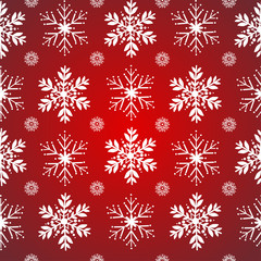 Seamless pattern vector and illustration of snowflake on shiny bright red color background for Christmas, winter, holiday or gift concept 