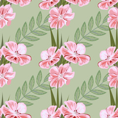 Vintage seamless pattern with cute pink flowers. Hand-drawn floral background for textile, cover, wallpaper, gift packaging, printing.Romantic design for calico.