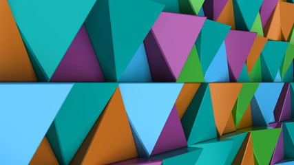 Pattern of green, orange, purple and blue triangle prisms