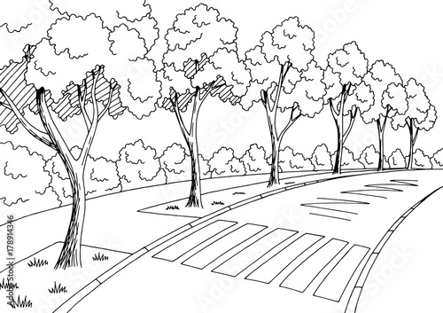 "Street road graphic black white landscape sketch illustration vector