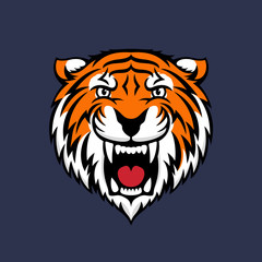 Colorful tiger head logo emblem or icon. Stock vector illustration.