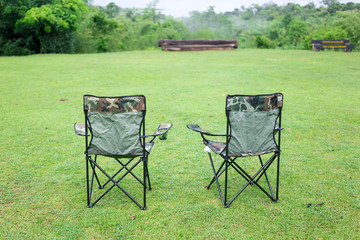 two empty  folding chairs for Outdoor Camping