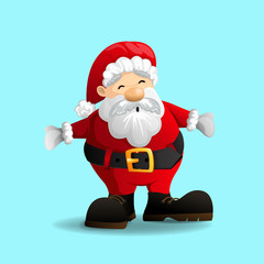 Santa Claus with a raised hand isolated on light blue background. Cartoon character. vector and illustration.