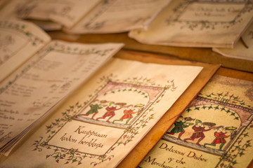 Old medieval papers in a market