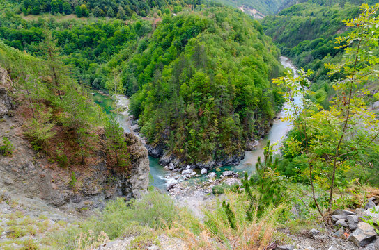 Bend of Tara River canyon, mountain landscape, Montenegro
