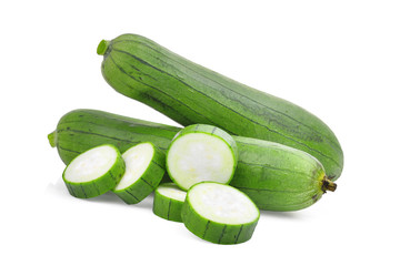 fresh green sponge gourd or luffa with slice isolated on white background