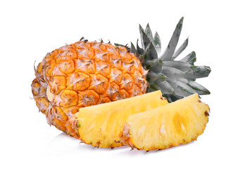 ripe whole and slice pineapple isolated on white background