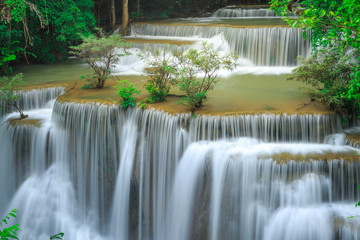 Huay Mae Kamin Waterfall in Khuean Srinagarindra National Park. The beautiful and famous waterfall in deep forest, Kanchanaburi province, Thailand