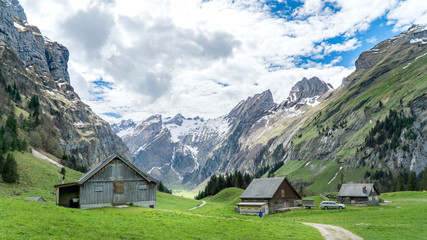 Fototapeta na wymiar The Swiss Alps near Seealpsee lake, Appenzeller Land, Switzerland