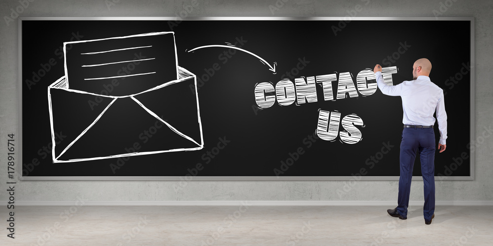 Poster Businessman drawing e-mail sketch on a board 3D rendering