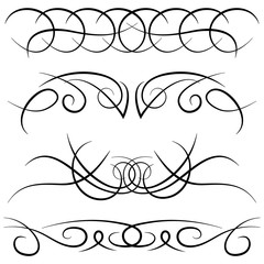 Set of vintage decorative curls, swirls, monograms and calligraphic borders. Line drawing design elements in black color on white background. Vector illustration.
