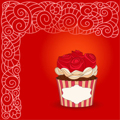 Cartoon sweet cupcake and doodle boho pattern