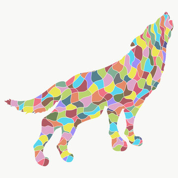 Silhouette of wolf with abstract colorful pattern