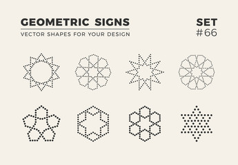 Set of eight minimalistic trendy shapes. Stylish vector logo emblems for Your design. Simple geometric signs collection.