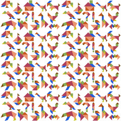 Background with various figures of tangram