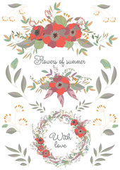 flower compositions, frames, wreaths of wild flowers