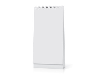 A paper white calendar stands on the table. Mock Up Vector Template