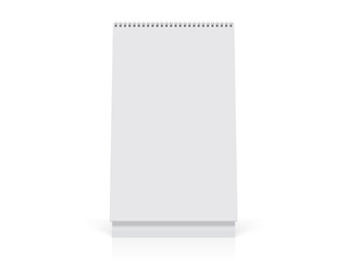 A white paper  calendar stands on the table. Mock Up Vector Template