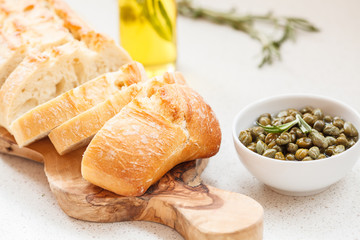 Italian ciabatta and traditional Italian ingredients