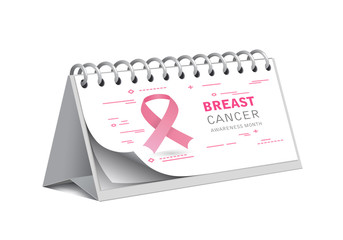 breast cancer awareness tape icon on the desk paper calendar on 