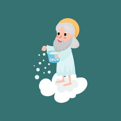 Happy god character throwing snow
