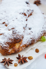 Christmas stollen, light background.