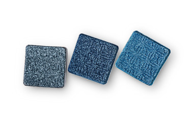 Blue and gray shiny eyeshadow for makeup as sample of cosmetic product