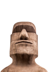 Sculpture of a Moai carved in volcanic stone from Easter Island Chile on white background