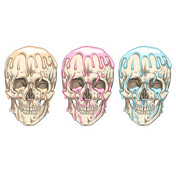 Something is flowing on the skull. Three colors.
