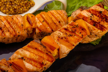 Grilled salmon skewer
