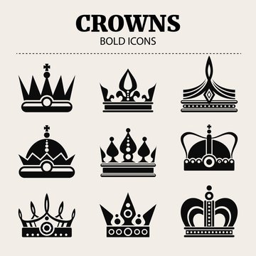 Set of crowns. Vector flat illustration. Bold icons