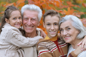 Fototapeta premium grandfather, grandmother and grandchildren in park 