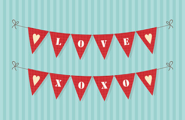 Obraz premium Cute rustic bunting flags with hearts ideal for Valentines day
