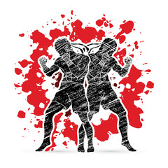 Muay Thai, Thai boxing standing ready to fight action designed on splash blood graphic vector