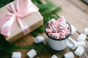 hot chocolate with mini marshmallows cinnamon winter drink