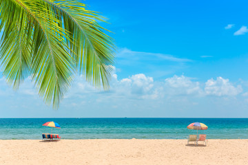 Fototapeta na wymiar Ka-ron Beach at Phuket , Thailand. White sand beach with beach umbrella. Summer, Travel, Vacation and Holiday concept.