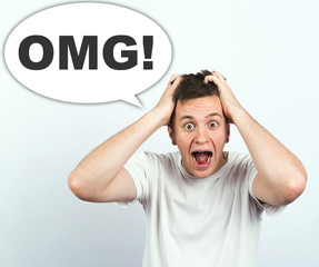 Portrait of man shocked