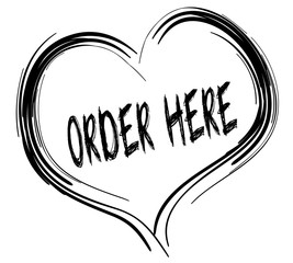 Sketched black heart with ORDER HERE text.